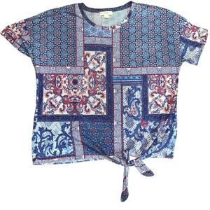 CJ Banks Tie Front T-Shirt Paisley Print Rhinestone Accents Top‎ Patriotic 2X